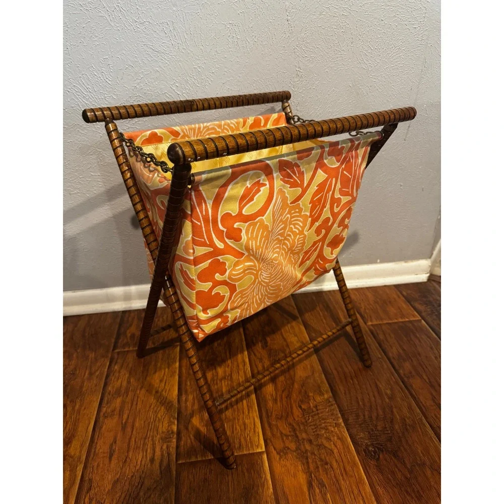 Vintage 1970s Wooden Knitting Bag Yarn Tote Needlework Sew Caddy Floral MCM Boho